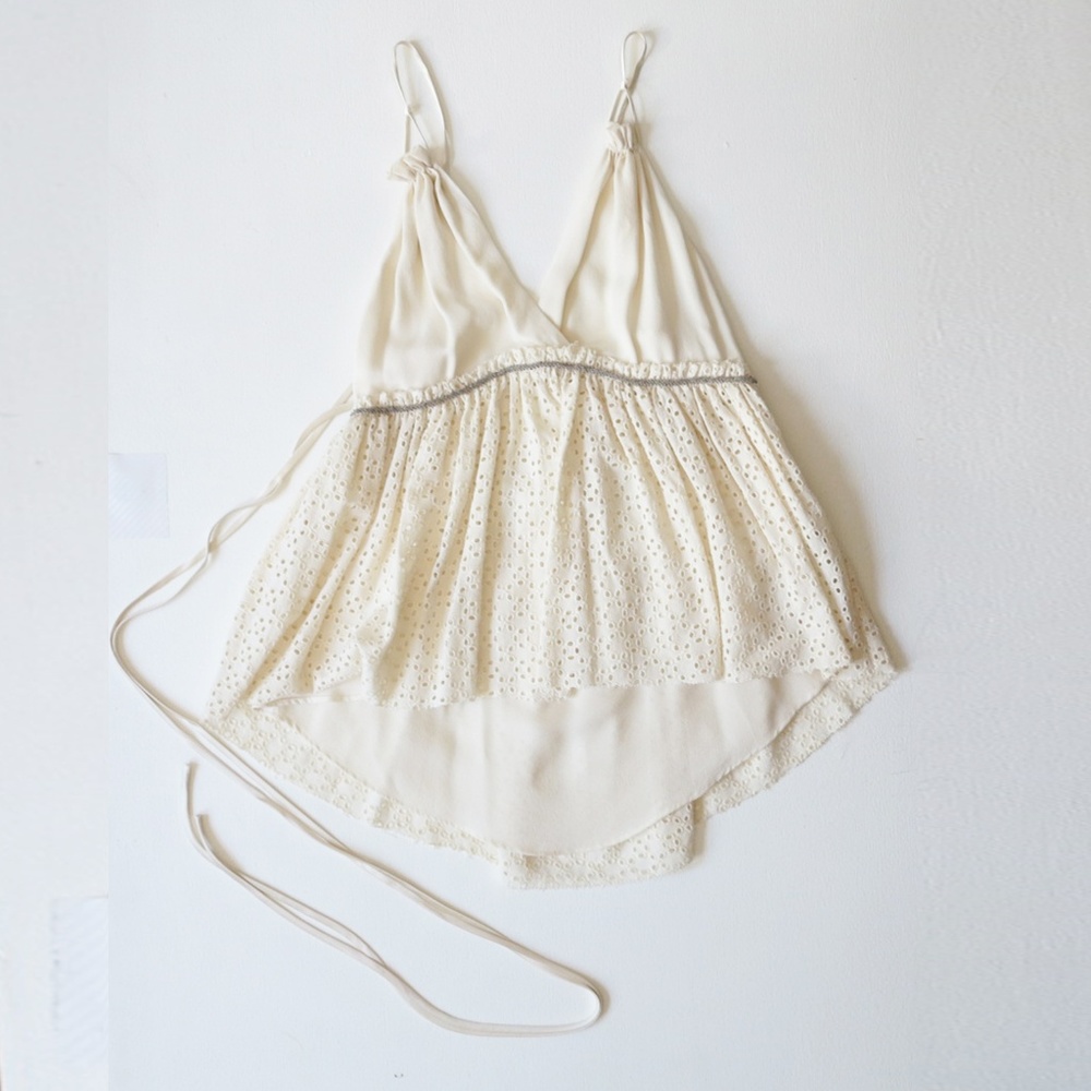 3.1 Phillip Lim Silk Ivory Lace Pleated Ruffle Top